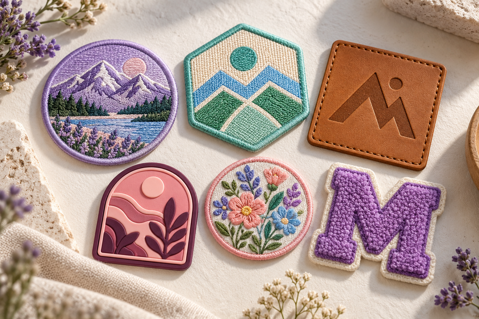 Collection of embroidered, woven, leather and PVC patch finishes